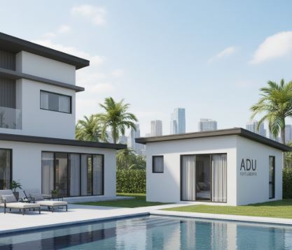 Modern main house and backyard ADU beside a pool in Fort Lauderdale